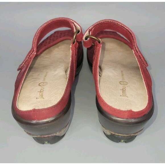Jambu Journey Encore Leather Mary Jane Shoes 8.5 M Red Open Toe Clogs Slip On - Picture 9 of 13